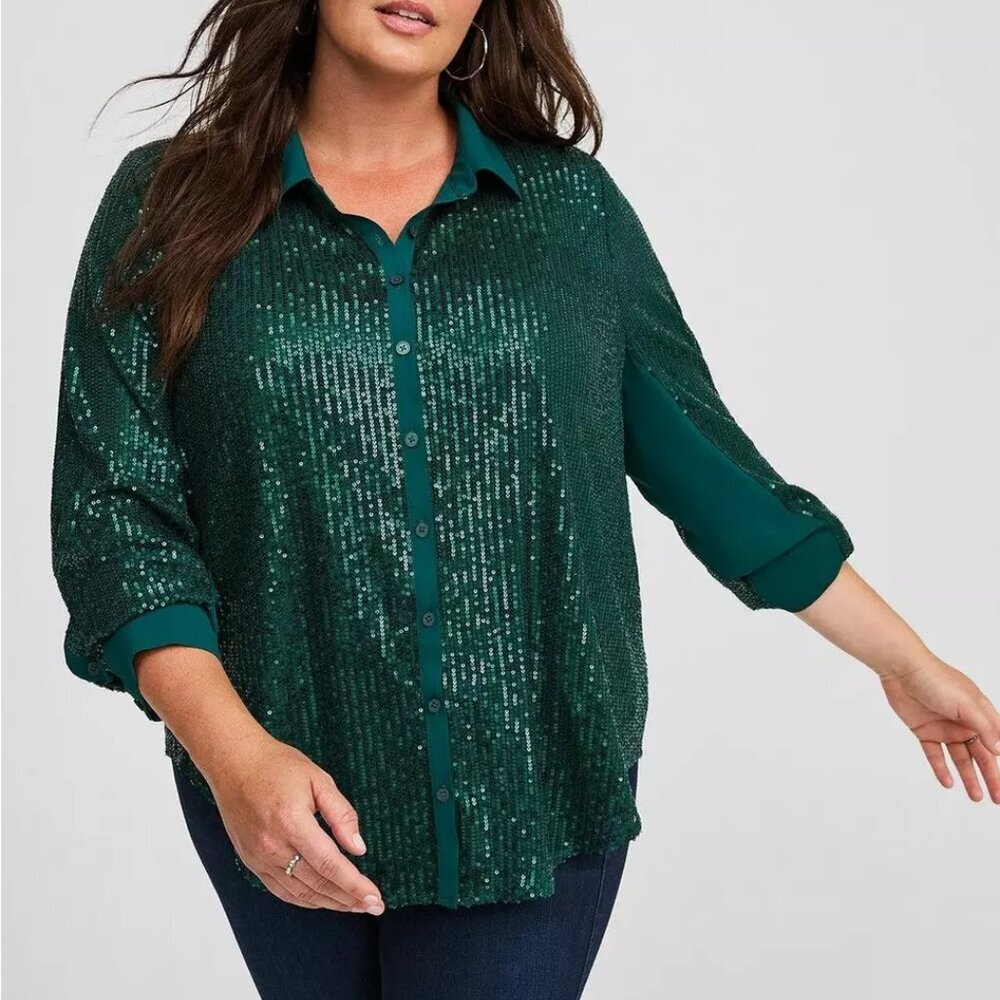 NWT Torrid Botanical Garden Madison Sequin Long Sleeve Shirt in Size 4 (26)